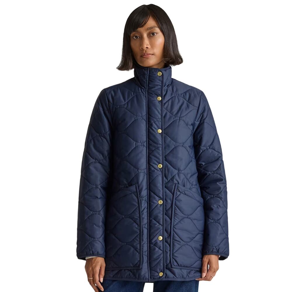 New Quince Women’s L Featherless Quilted Long Puffer Jacket Admiral Navy Blue